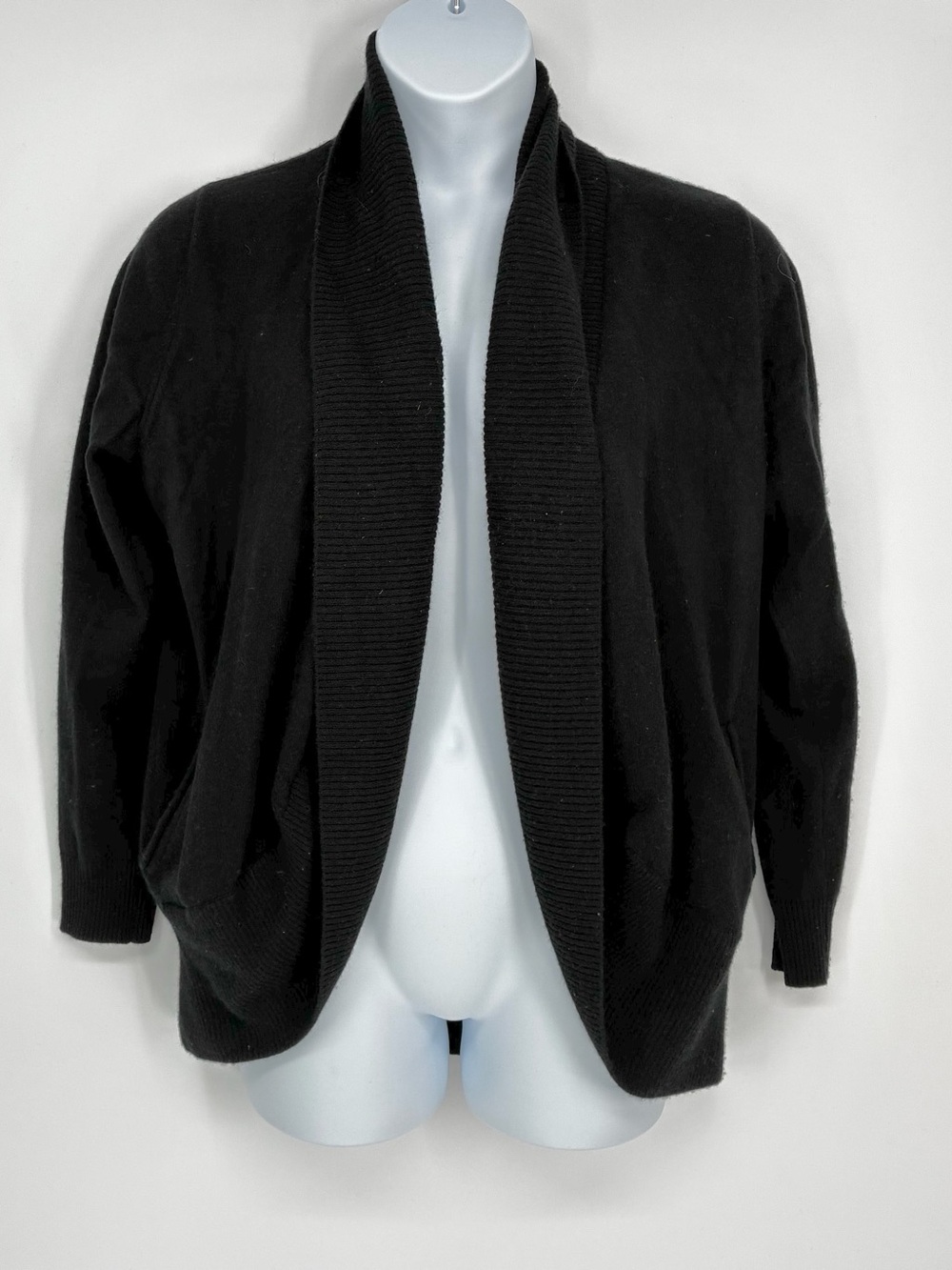 Quince Mongolian Cashmere Duster Cardigan Open Front Black L